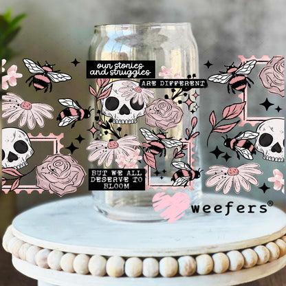 UV DTF Cup Wrap – Our Stories and Struggles are Different 16oz Libbey Glass Original Size Weefers