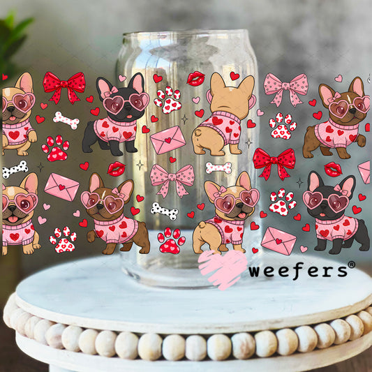 UV DTF Cup Wrap – Frenchie Valentine's Day 16oz Libbey Glass Original Size Weefers
