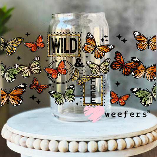UV DTF Cup Wrap – Wild and Free Butterflies Rust and Green 16oz Libbey Glass Original Size Weefers