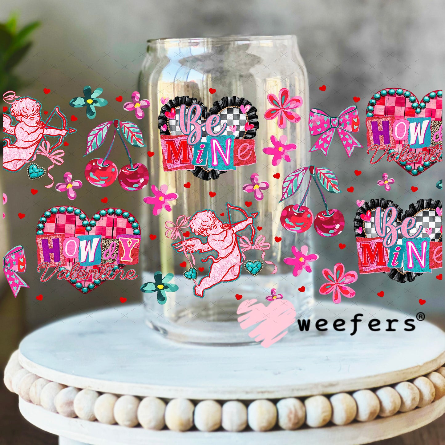 UV DTF Cup Wrap – Cupid Howdy Valentine - Weefers Exclusive 16oz Libbey Glass Original Size Weefers