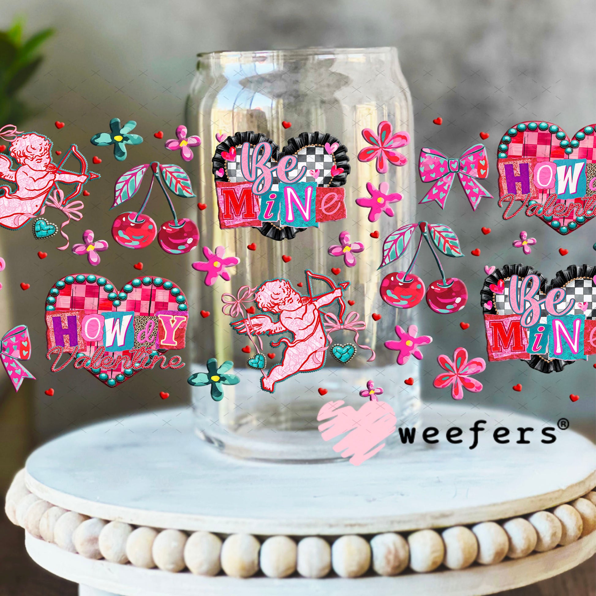 UV DTF Cup Wrap – Cupid Howdy Valentine - Weefers Exclusive 16oz Libbey Glass Original Size Cup Wrap Weefers