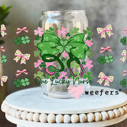 UV DTF Cup Wrap – One Lucky Nurse - Weefers Exclusive 16oz Libbey Glass Original Size Weefers
