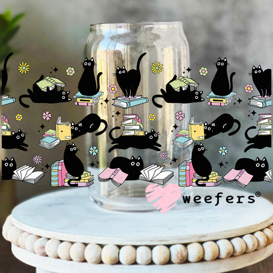UV DTF Cup Wrap – Black Cats and Books 16oz Libbey Glass Original Size Weefers