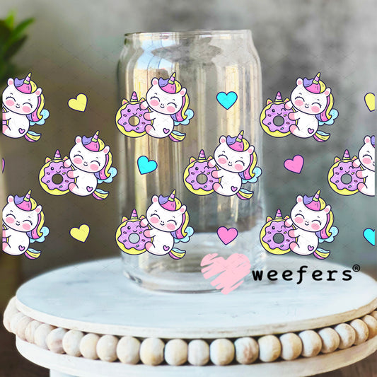 UV DTF Cup Wrap – Playful Unicorns 16oz Libbey Glass Original Size Weefers