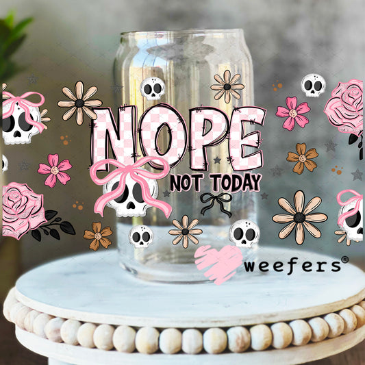 UV DTF Cup Wrap – Nope Not Today Pinks and Browns 16oz Libbey Glass Original Size Weefers