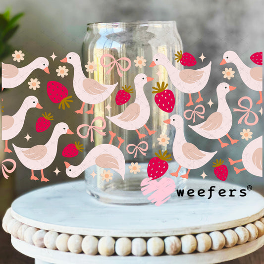 UV DTF Cup Wrap – Geese and Strawberries 16oz Libbey Glass Original Size Weefers