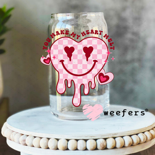 UV DTF Decal - You Make My Heart Melt Valentine's Day 16oz Libbey Glass Original Size Weefers