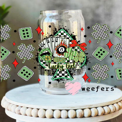 UV DTF Cup Wrap – Lucky Girl Western St Patrick's Day - Weefers Exclusive 16oz Libbey Glass Original Size Weefers