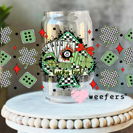 UV DTF Cup Wrap – Lucky Girl Western St Patrick's Day - Weefers Exclusive 16oz Libbey Glass Original Size Weefers