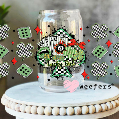 UV DTF Cup Wrap – Lucky Girl Western St Patrick's Day - Weefers Exclusive 16oz Libbey Glass Original Size Cup Wrap Weefers