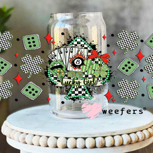 UV DTF Cup Wrap – Lucky Girl Western St Patrick's Day - Weefers Exclusive 16oz Libbey Glass Original Size Cup Wrap Weefers