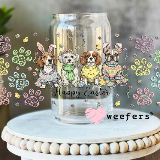 UV DTF Cup Wrap – Happy Easter Dog Friends - Weefers Exclusive 16oz Libbey Glass Original Size Cup Wrap Weefers