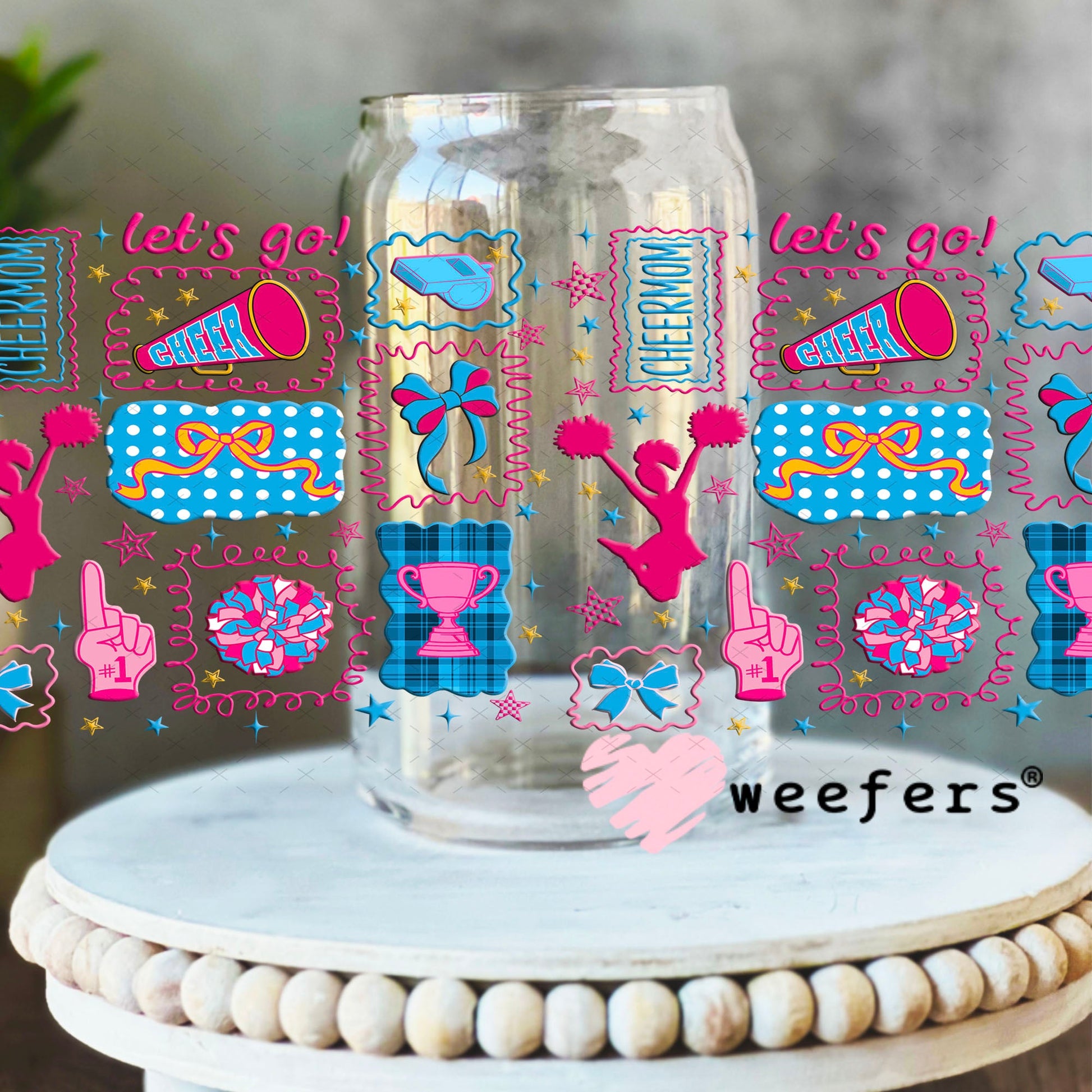 UV DTF Cup Wrap – Cheer Mom Weefers Exclusive 16oz Libbey Glass Original Size Cup Wrap Weefers