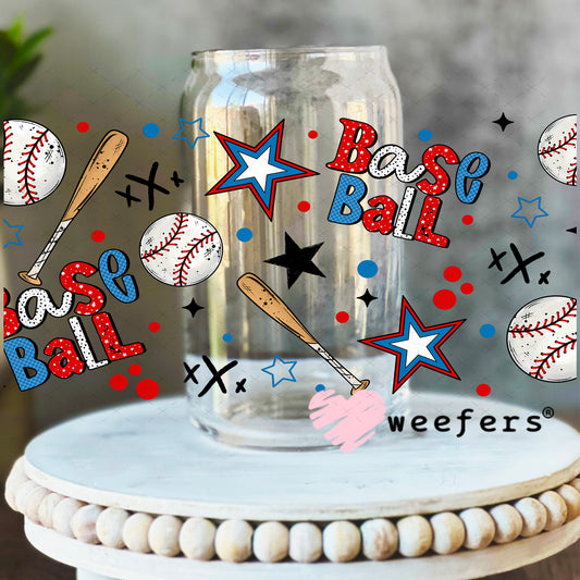 UV DTF Cup Wrap – Baseball Bats and Balls 16oz Libbey Glass Original Size Weefers