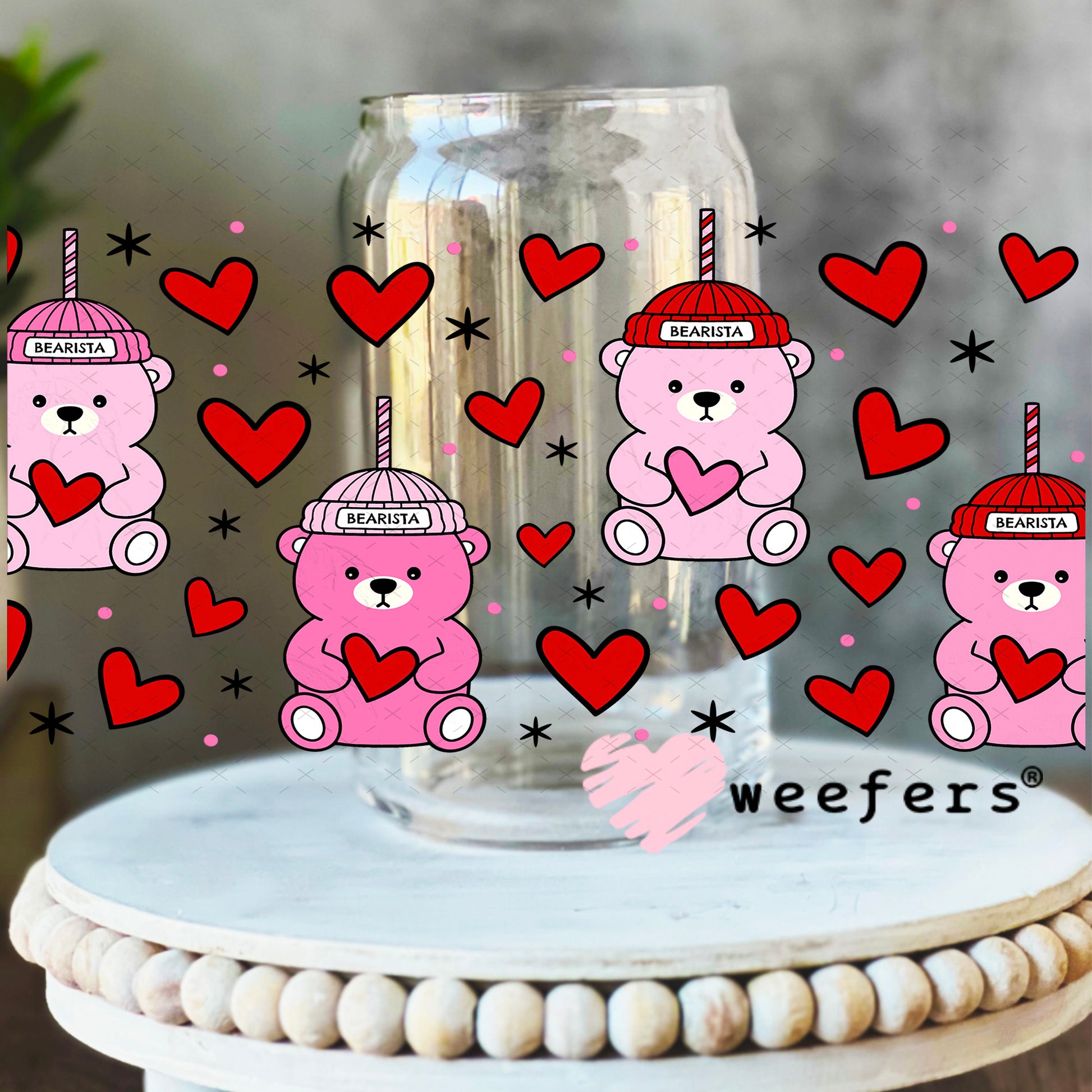 UV DTF Cup Wrap – Viral Pink Bear 16oz Libbey Glass Original Size Weefers