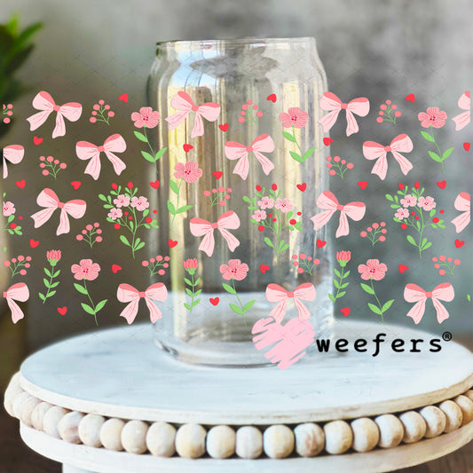UV DTF Cup Wrap – Coquette Pink Bows 16oz Libbey Glass Original Size Weefers