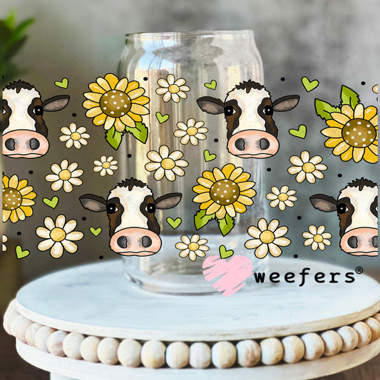UV DTF Cup Wrap – Sunflower Cow Heads 16oz Libbey Glass Original Size Weefers