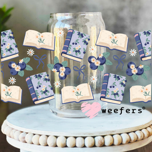 UV DTF Cup Wrap – Blueberry and books 16oz Libbey Glass Original Size Weefers