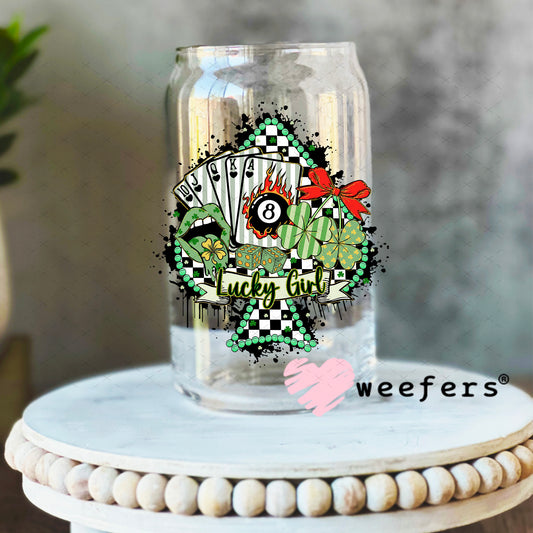 UV DTF Decal - Lucky Girl St. Patrick's Western 16oz Libbey Glass Original Size Weefers
