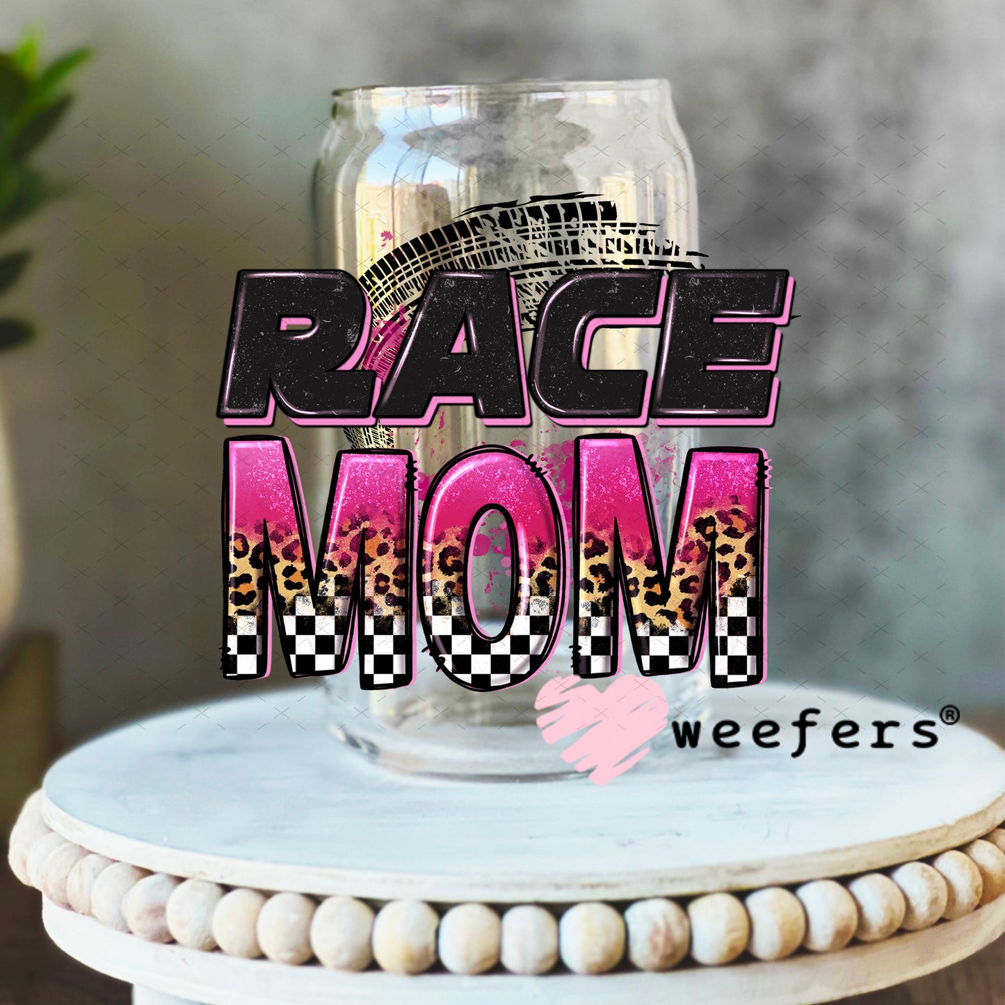 UV DTF Decal - Race Mom 16oz Libbey Glass Original Size Weefers