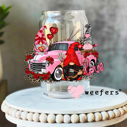 UV DTF Decal - Gnomes Pink Truck Valentine's Day 16oz Libbey Glass Original Size Weefers