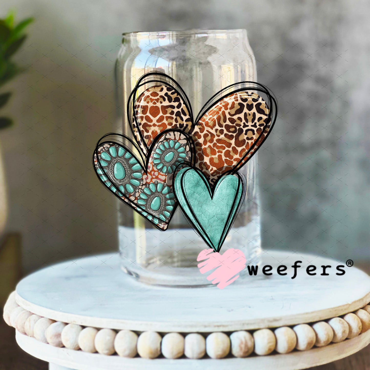 UV DTF Decal - Western Hearts 16oz Libbey Glass Original Size Weefers