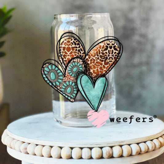 UV DTF Decal - Western Hearts 16oz Libbey Glass Original Size Weefers