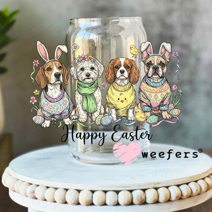 UV DTF Decal - Happy Easter Dog Friends 16oz Libbey Glass Original Size Weefers