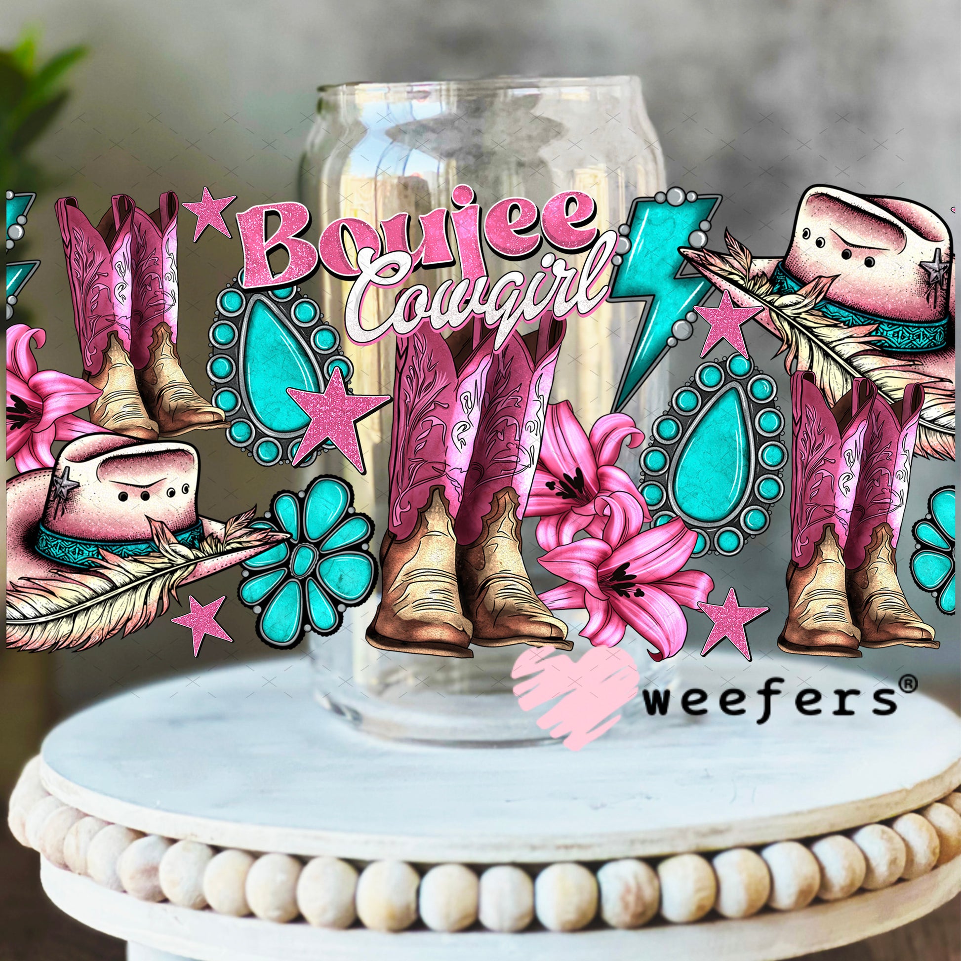 UV DTF Cup Wrap – Boujee Cowgirl 16oz Libbey Glass Original Size Weefers