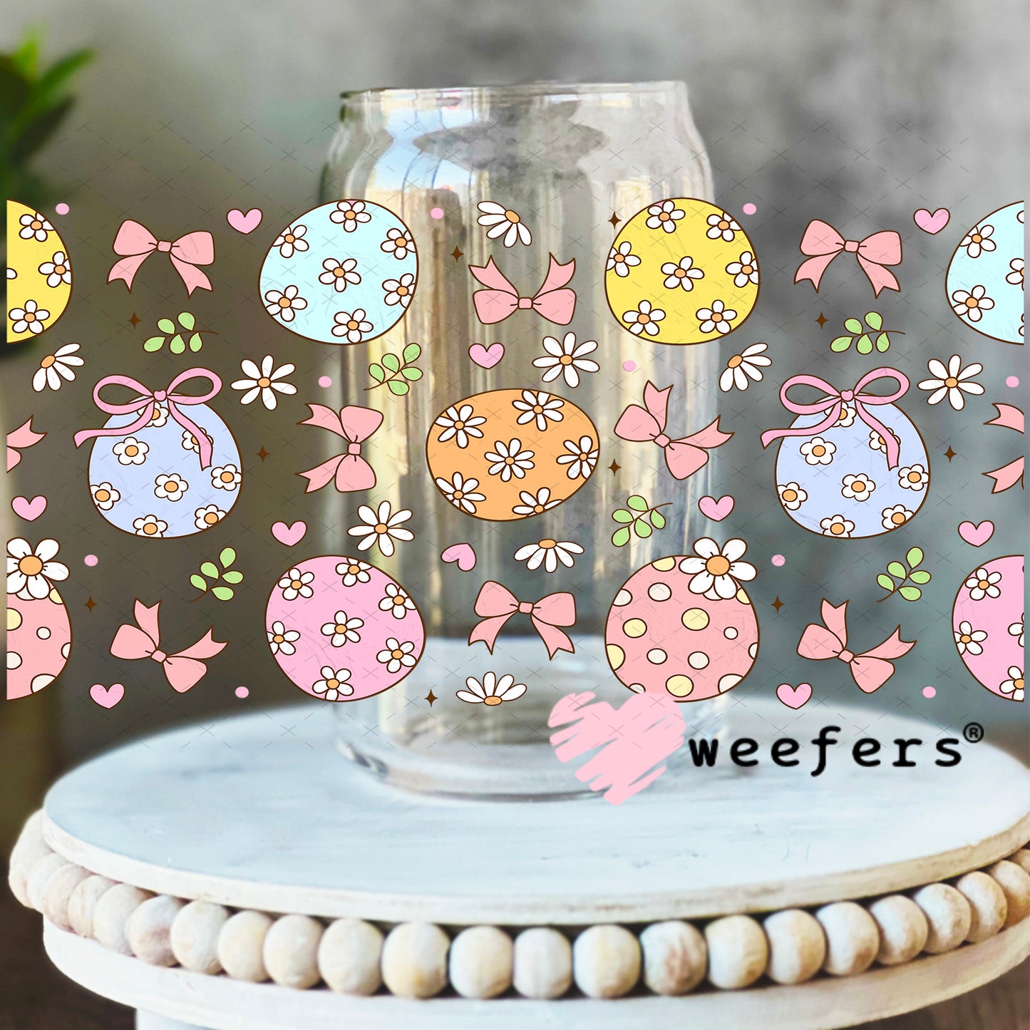 UV DTF Cup Wrap – Easter Eggs 16oz Libbey Glass Original Size Weefers