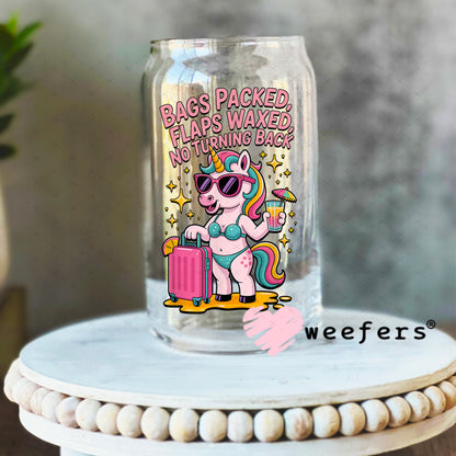 UV DTF Decal - Bags Packed Flaps Waxed No Turning Back 16oz Libbey Glass Original Size Weefers