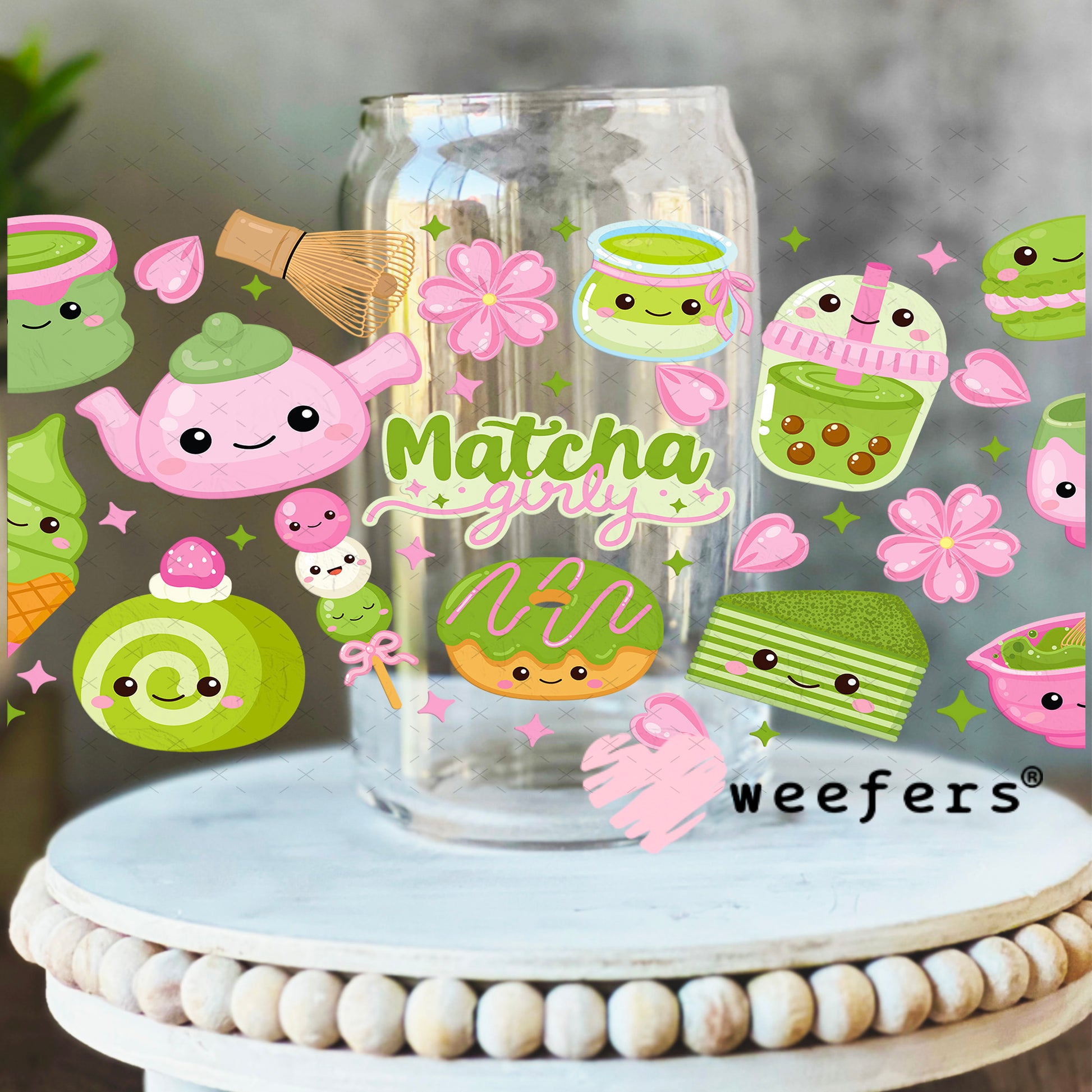 UV DTF Cup Wrap – Match Girly Green and Pink 16oz Libbey Glass Original Size Weefers