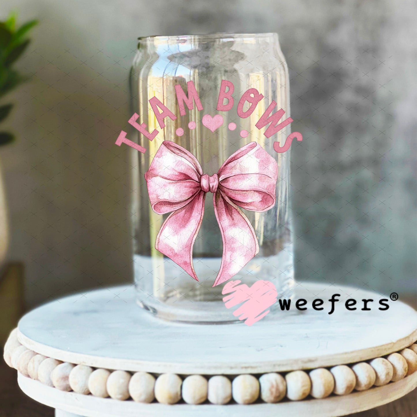 UV DTF Decal - Team Bows Baby Shower Gender Reveal Girl 16oz Libbey Glass Original Size Weefers