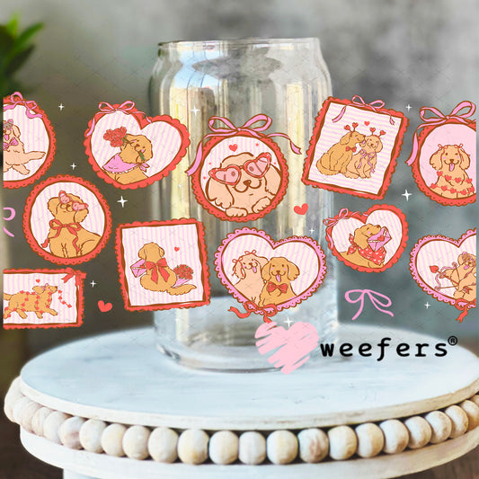 UV DTF Cup Wrap – Golden Retriever Valentine's Day 16oz Libbey Glass Original Size Weefers