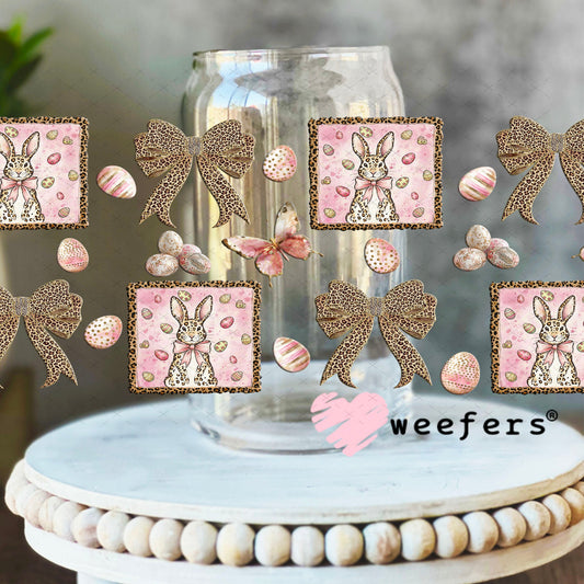 UV DTF Cup Wrap – Rose Gold Bunnies and Bows - Weefers Exclusive 16oz Libbey Glass Original Size Cup Wrap Weefers