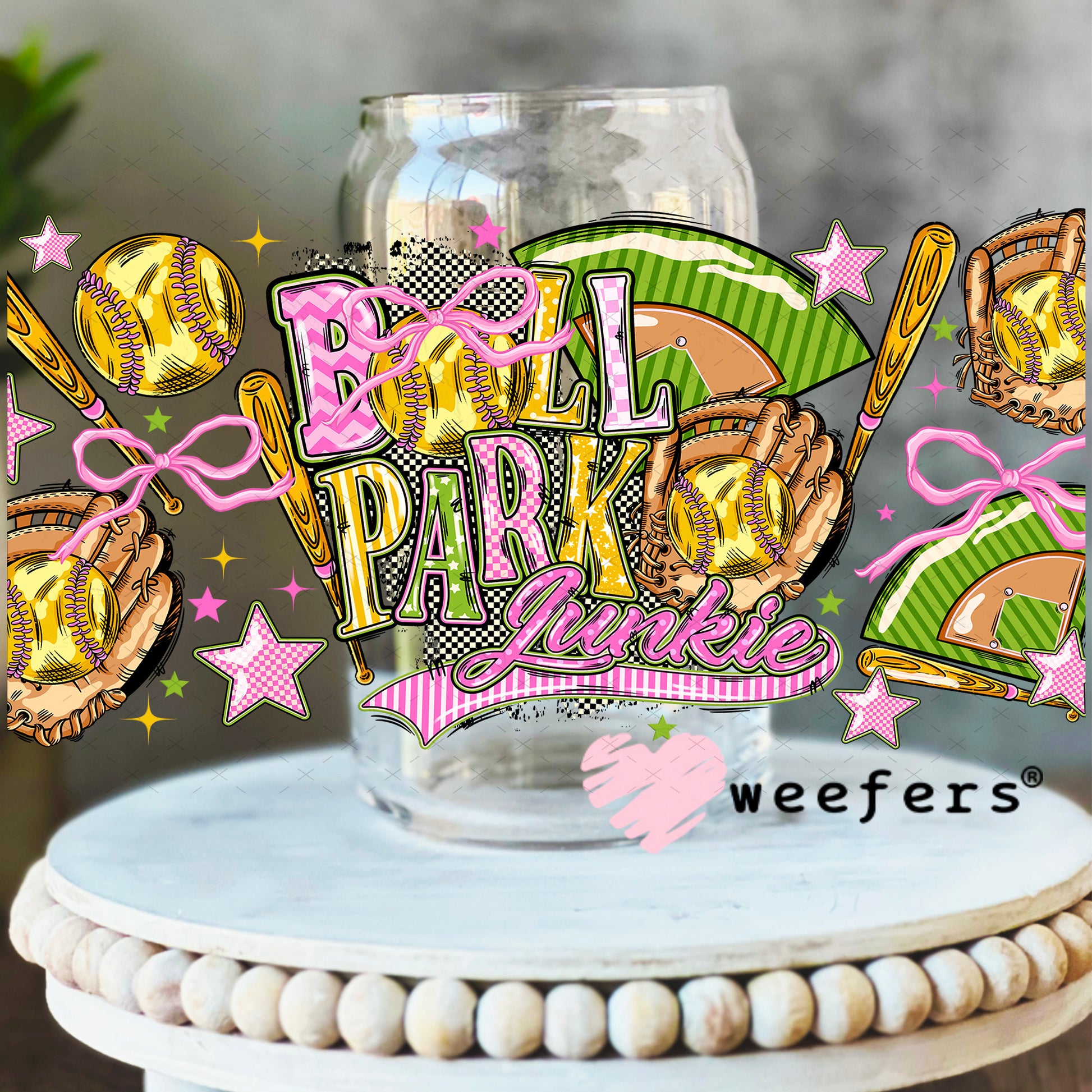 UV DTF Cup Wrap – Ballpark Junkie Softball 16oz Libbey Glass Original Size Weefers