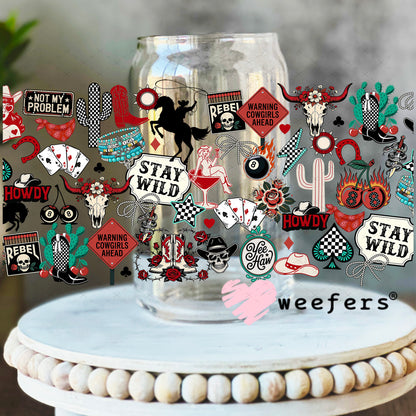 UV DTF Cup Wrap – Stay Wild Cowgirl Sass 16oz Libbey Glass Original Size Weefers