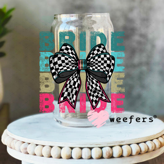 UV DTF Decal - Bride Checkered Bow Black and White 16oz Libbey Glass Original Size Weefers