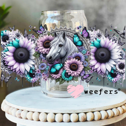 UV DTF Cup Wrap – Horse Teal and Lilac Sunflowers