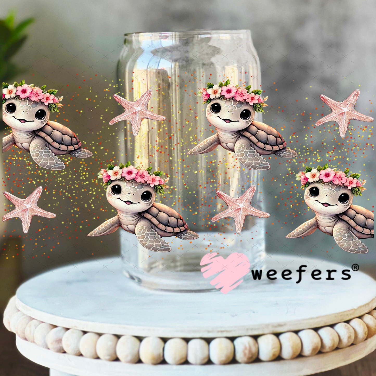 UV DTF Cup Wrap – Baby Sea Turtles Tan and Peach 16oz Libbey Glass Original Size Weefers