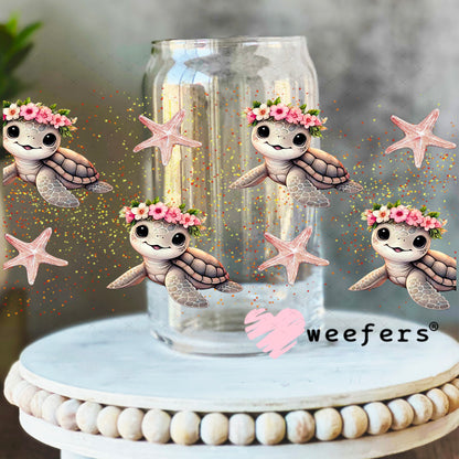UV DTF Cup Wrap – Baby Sea Turtles Tan and Peach 16oz Libbey Glass Original Size Weefers