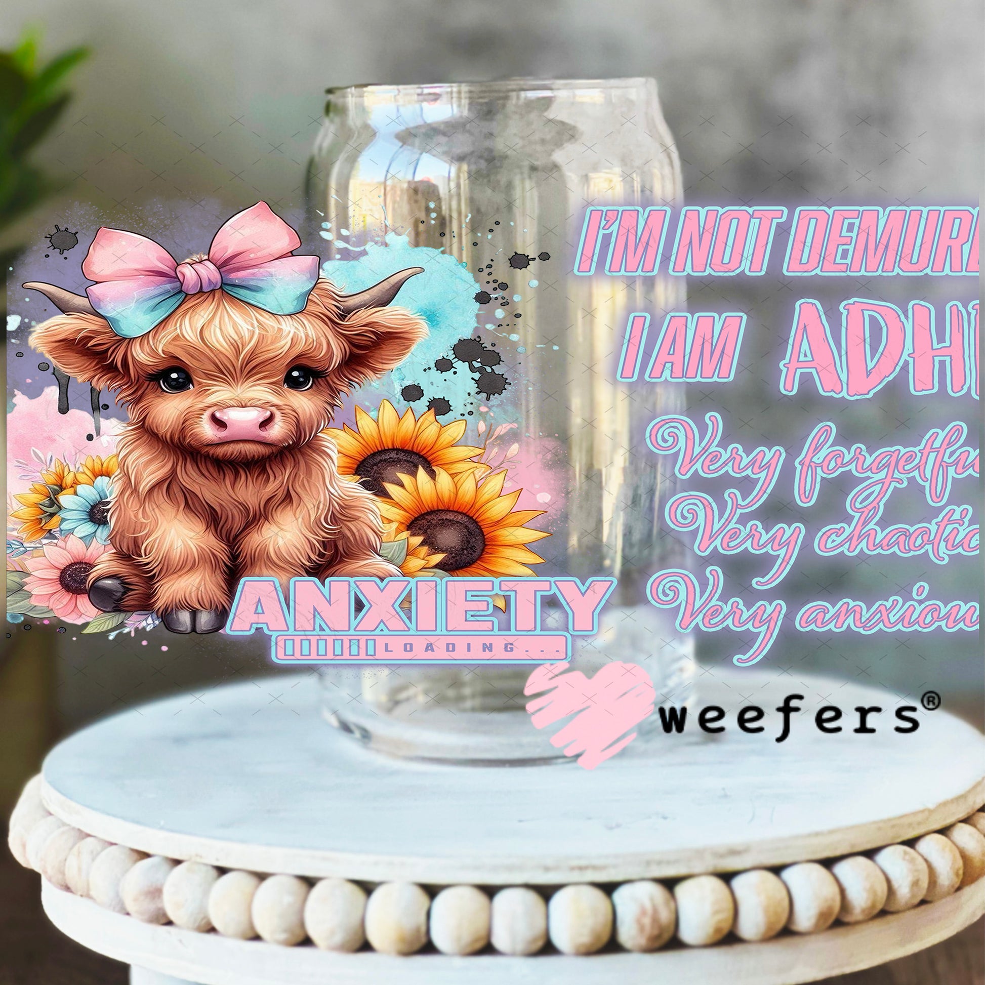 UV DTF Cup Wrap – I'm not Demure Cute Highlander Cow 16oz Libbey Glass Original Size Weefers