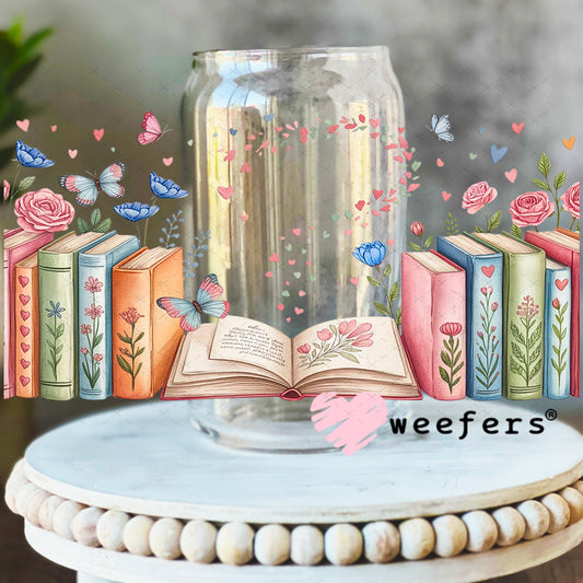 UV DTF Cup Wrap – Floral Books 16oz Libbey Glass Original Size Weefers