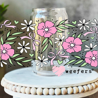 UV DTF Cup Wrap – Flowers and Coquette Pink Bows