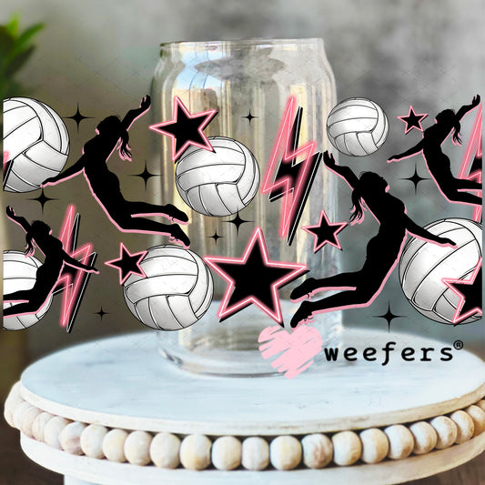 UV DTF Cup Wrap – Volleyball Pink and Black Spiking 16oz Libbey Glass Original Size Weefers