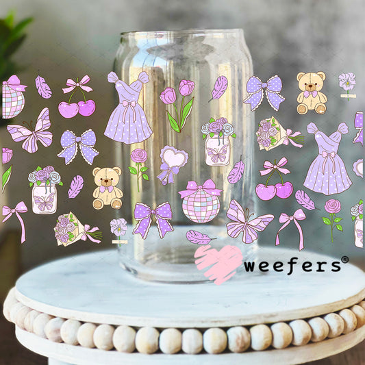 UV DTF Cup Wrap – Cottagecore Purple Girly 16oz Libbey Glass Original Size Weefers