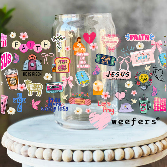 UV DTF Cup Wrap – Christian Faith Jesus 16oz Libbey Glass Original Size Weefers