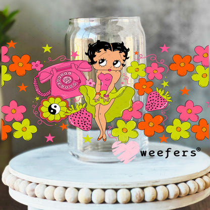 UV DTF Cup Wrap – Betty Boop Pink Green 16oz Libbey Glass Original Size Weefers