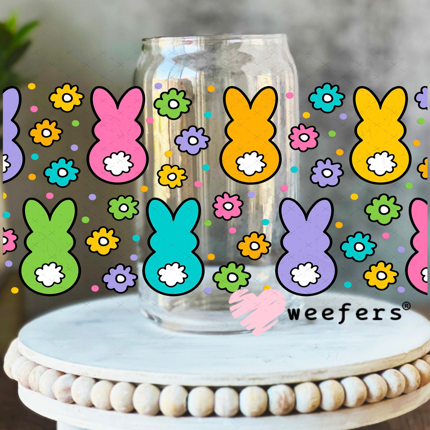UV DTF Cup Wrap – Easter Bunny Friends 16oz Libbey Glass Original Size Weefers
