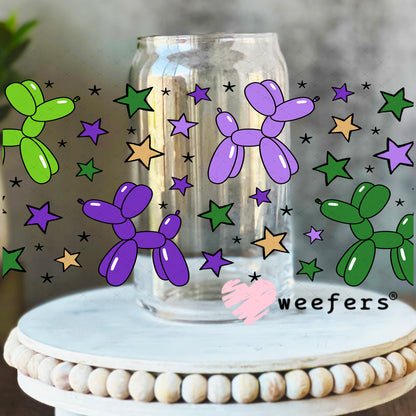 UV DTF Cup Wrap – Mardi Gras Balloon Dogs 16oz Libbey Glass Original Size Weefers